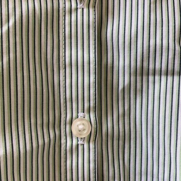 NEW Lands’ End ⛵️ Green White Black Striped Button Down Wrinkle Free Blouse - Picture 5 of 7
